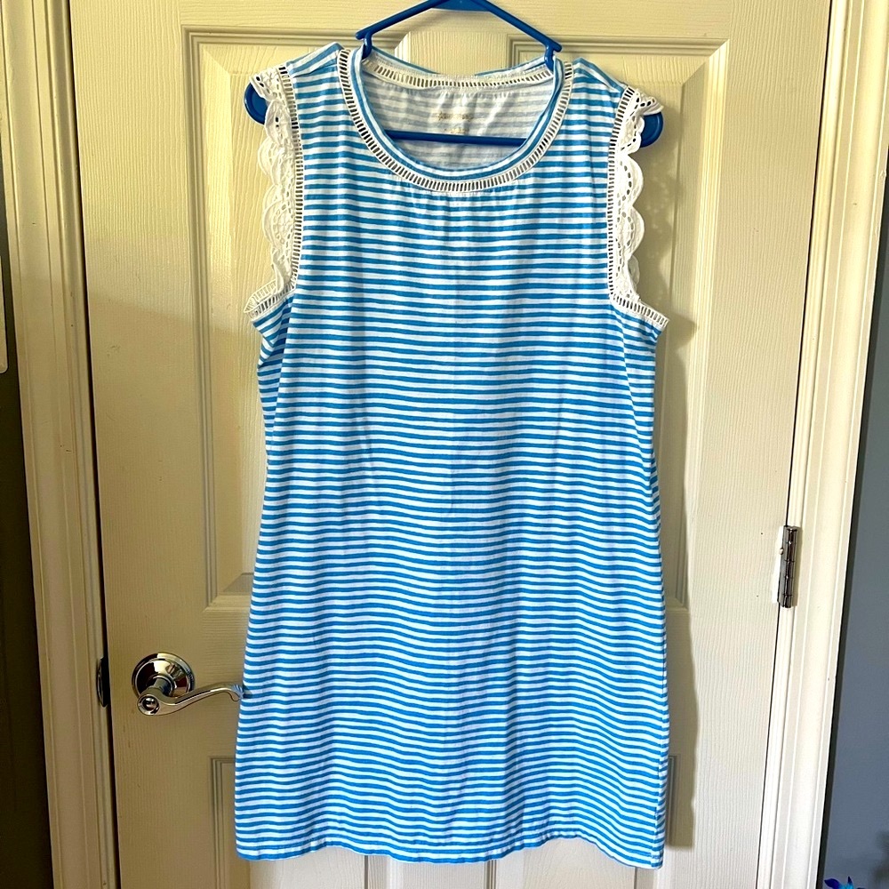 Lilly Pulitzer Agee Dress size L ‘Zanzibar Blue’ in Beach Happy Stripe.